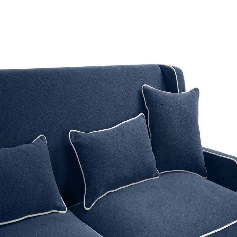 Oneworld Collection sofas Bondi 3 Seat Hamptons Sofa Navy W/White Piping Linen Blend
