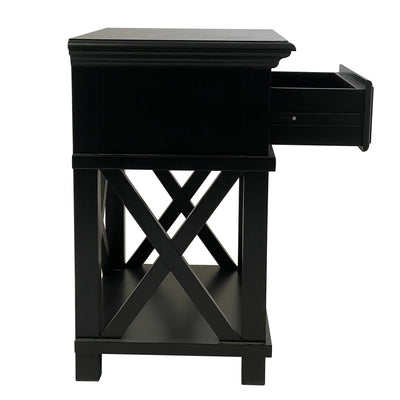 Oneworld Collection bedroom furniture Sorrento Hamptons Bedside Table W/Drawer Black