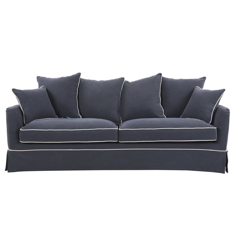 Oneworld Collection sofas Slip Cover Only - Noosa 3 Seat Hamptons Sofa Navy W/White Piping