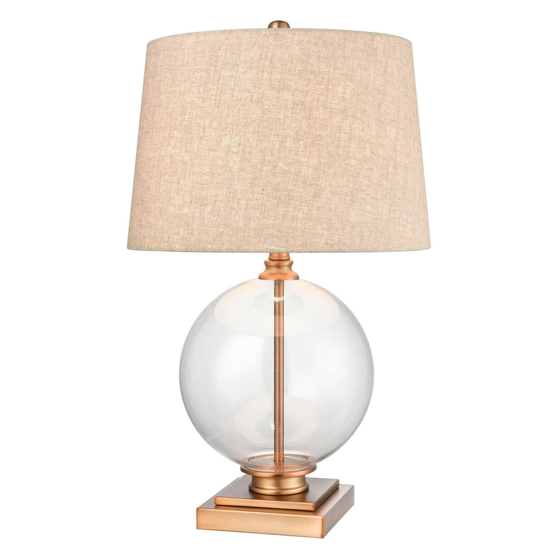 Oneworld Collection table & desk lamps Ivy Small Antique Brass And Glass With Natural Linen Shade