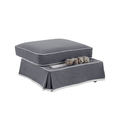 Oneworld Collection Ottomans Slip Cover Only - Noosa Hamptons Ottoman Grey W/White Piping