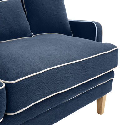 Oneworld Collection sofas Bondi 3 Seat Hamptons Sofa Navy W/White Piping Linen Blend