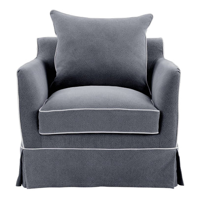 Oneworld Collection armchairs Noosa Hamptons Armchair Grey W/White Piping Linen Blend