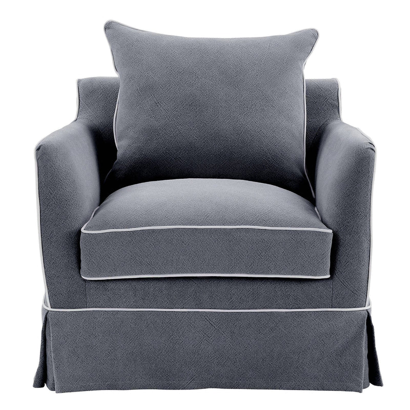 Oneworld Collection armchairs Noosa Hamptons Armchair Grey W/White Piping Linen Blend