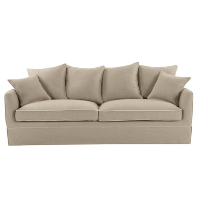 Oneworld Collection sofas Slip Cover Only - Noosa 3 Seat Hamptons Sofa Natural W/White Piping