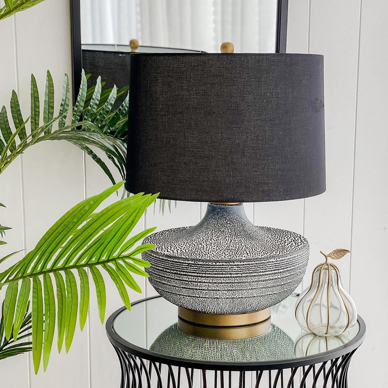 Oneworld Collection table & desk lamps Amira Black Bubble Ceramic Lamp with Black Linen Shade