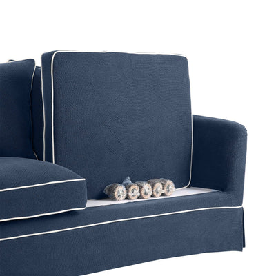 Oneworld Collection sofas Noosa 3 Seat Queen Sofa Bed Navy with White Piping