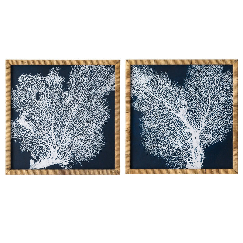 Oneworld Collection wall art Seychelles Coral in Rattan Frame Set of 2 Wall Art