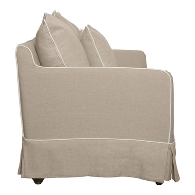 Oneworld Collection sofas Slip Cover Only - Noosa 2 Seat Hamptons Sofa Natural W/White Piping