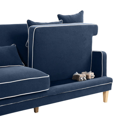 Oneworld Collection sofas Bondi 3 Seat Hamptons Sofa Navy W/White Piping Linen Blend