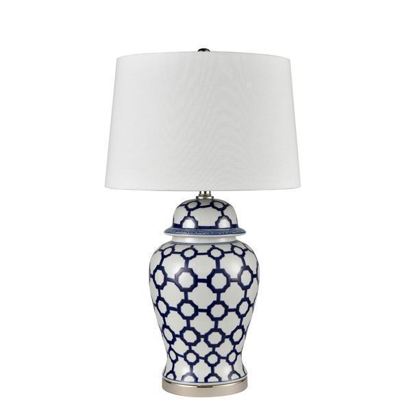 Oneworld Collection table & desk lamps Lucca Blue & White Jar Shaped Lamp & Shade