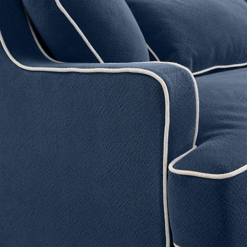Oneworld Collection sofas Bondi 3 Seat Hamptons Sofa Navy W/White Piping Linen Blend