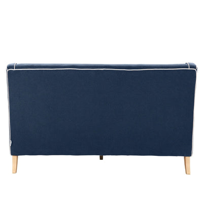 Oneworld Collection sofas Bondi 3 Seat Hamptons Sofa Navy W/White Piping Linen Blend