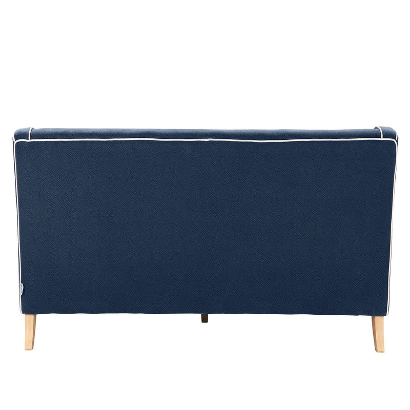 Oneworld Collection sofas Bondi 3 Seat Hamptons Sofa Navy W/White Piping Linen Blend