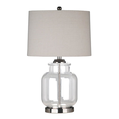 Oneworld Collection table & desk lamps Regency Nickel and Glass Table Lamp with Natural Linen Shade