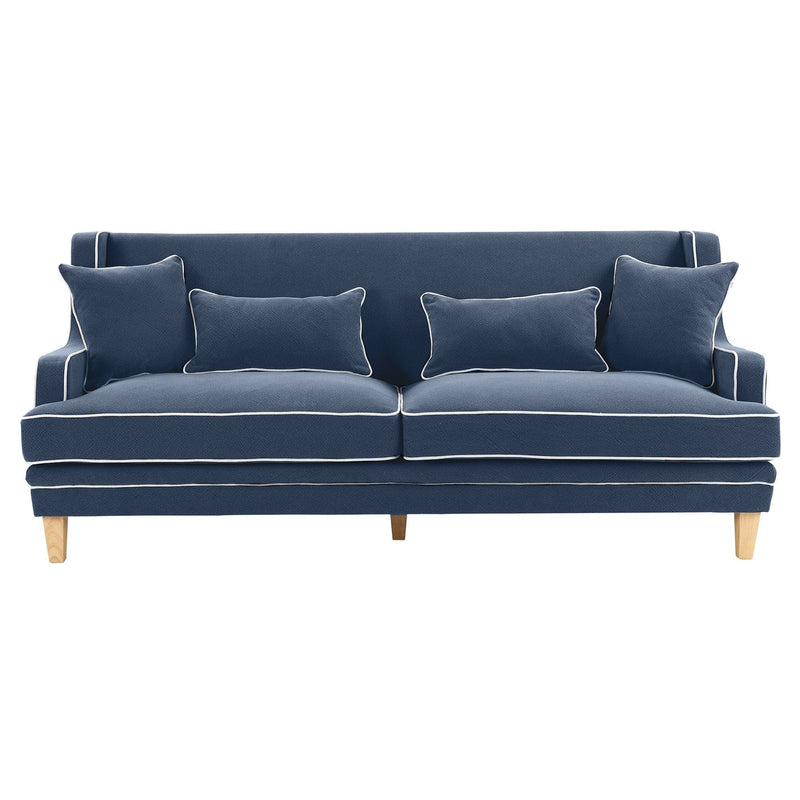 Oneworld Collection sofas Bondi 3 Seat Hamptons Sofa Navy W/White Piping Linen Blend