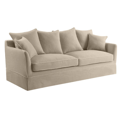Oneworld Collection sofas Slip Cover Only - Noosa 3 Seat Hamptons Sofa Natural W/White Piping