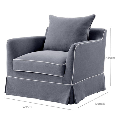 Oneworld Collection Slip Covers Slip Cover Only - Noosa Hamptons Armchair Grey W/White Piping