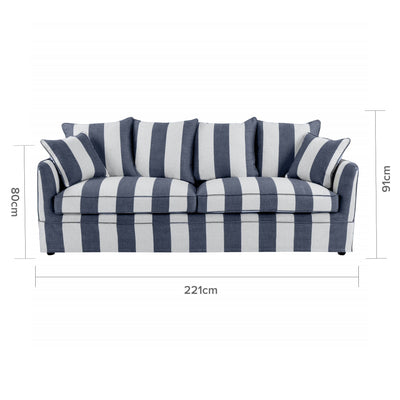 Oneworld Collection sofas Noosa 3 Seat Queen Sofa Bed Denim & Cream Stripe