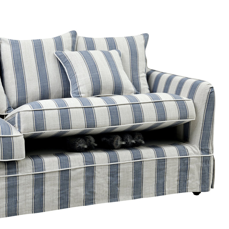 Latitude sofas Slip Cover Only - Noosa 3 Seat Hamptons Sofa Blue Sky Stripe