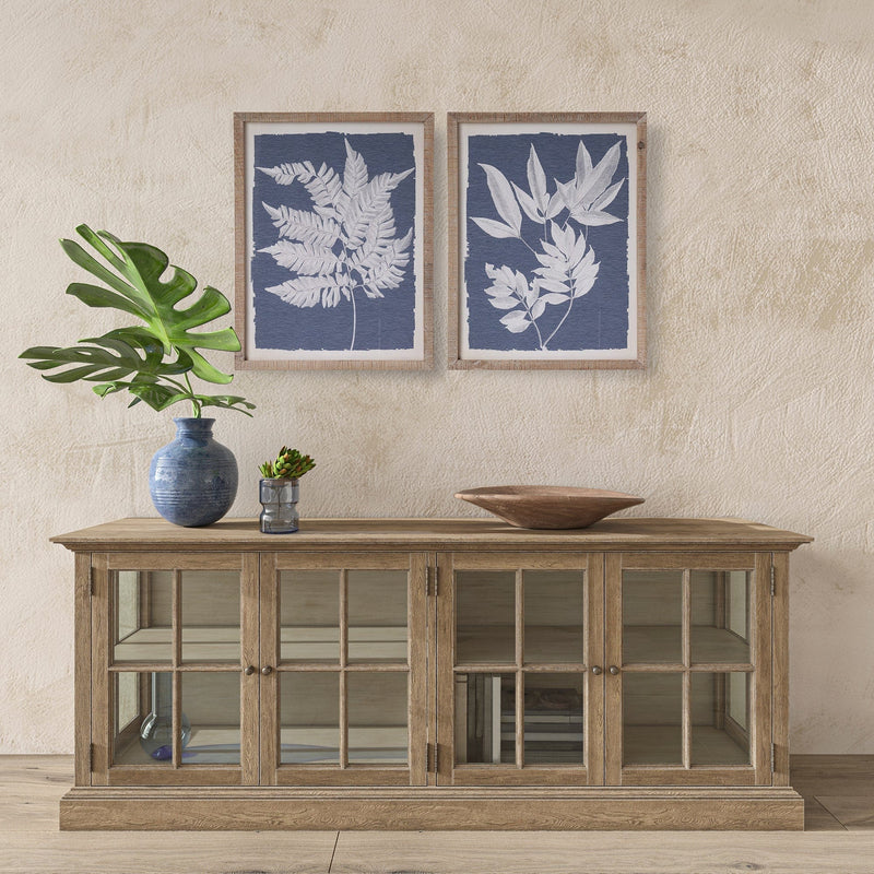 Latitude chairs & stools Set of 2 Fern Leaf Prints Blue/White Natural Frame