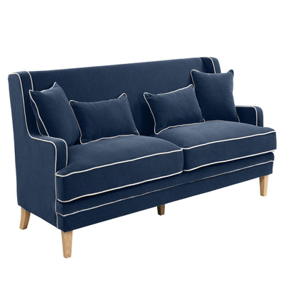Oneworld Collection sofas Bondi 3 Seat Hamptons Sofa Navy W/White Piping Linen Blend